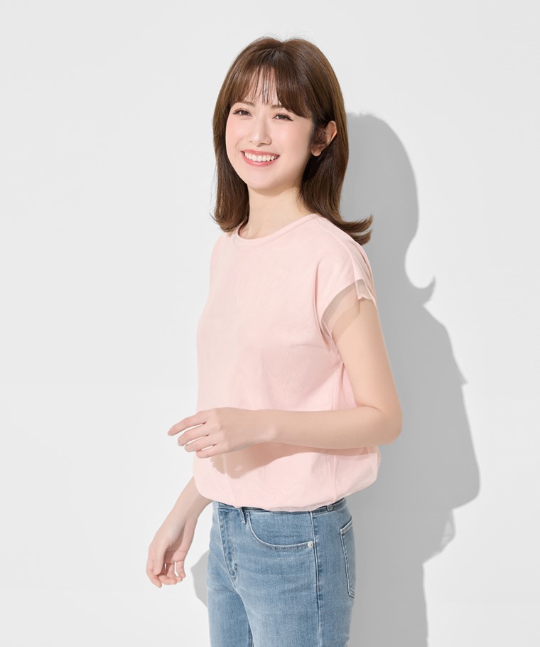 柔滑棉網紗連袖上衣-女