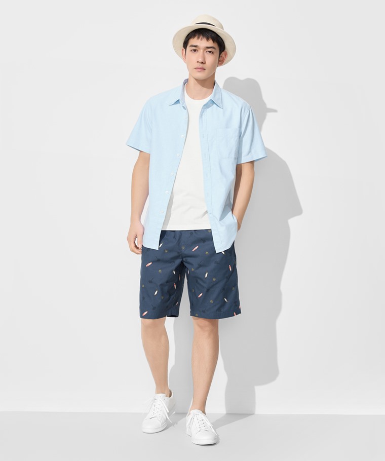 春夏男裝新品：男 · 椰樹印花輕便短褲,男 · 牛津短袖襯衫,男 · 純棉圓領T恤