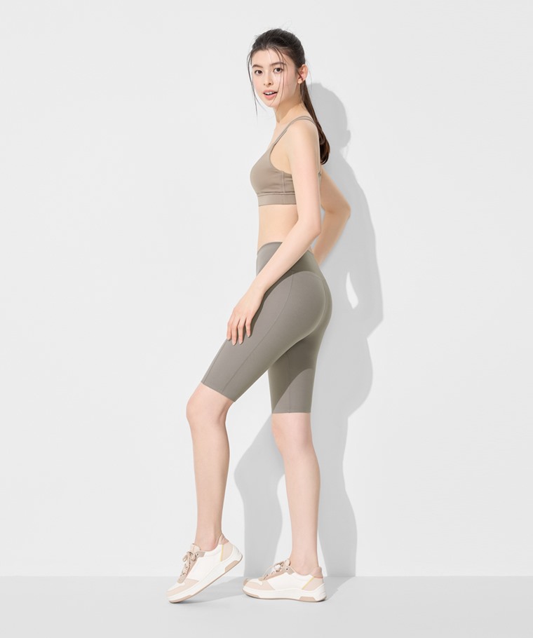 吸排附口袋中度五分緊身短褲-女