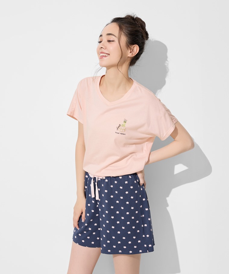 莫代爾V領貓咪家居套裝-女