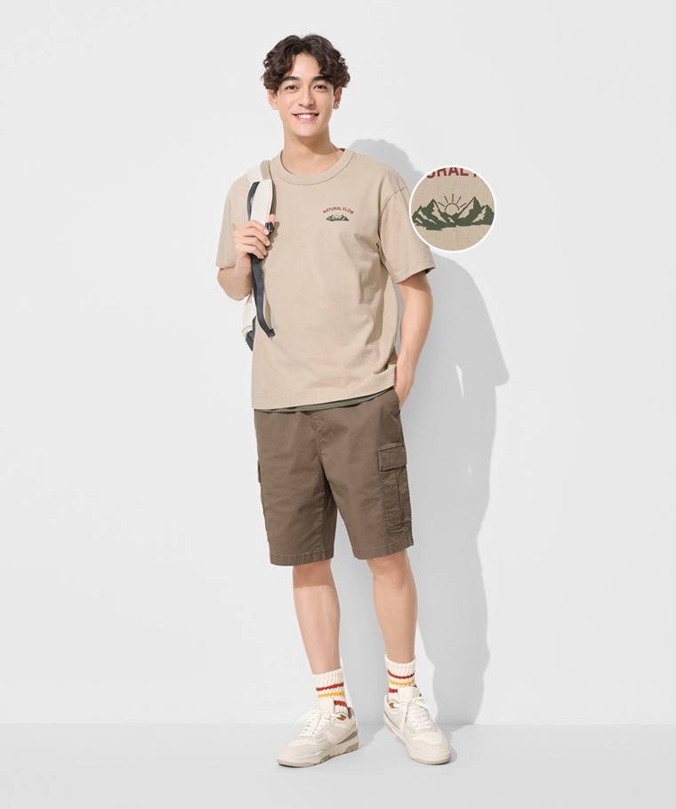 粗紡寬版文字印花T恤-03-男