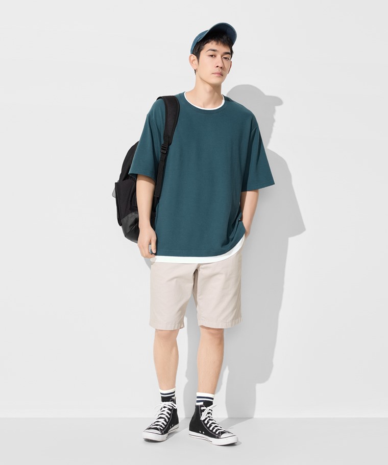 棉質立體織紋配色T恤-男