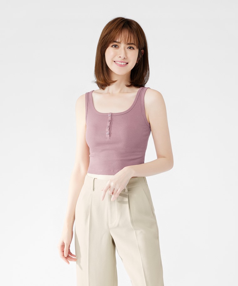 羅紋亨利領短版背心-女