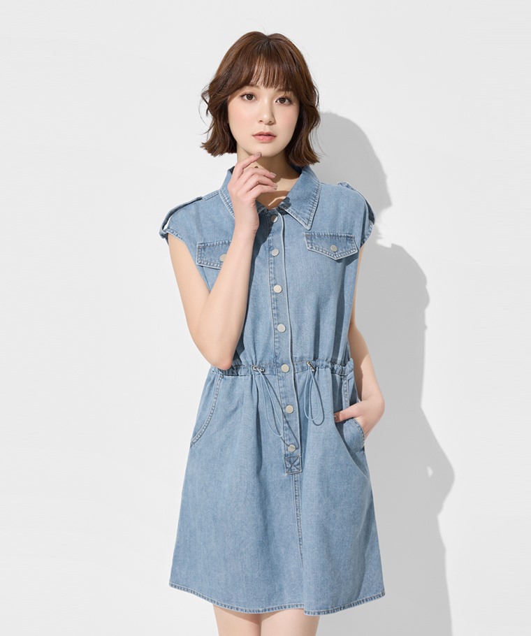 春夏女裝新品：女 · 可調式腰圍牛仔短洋裝