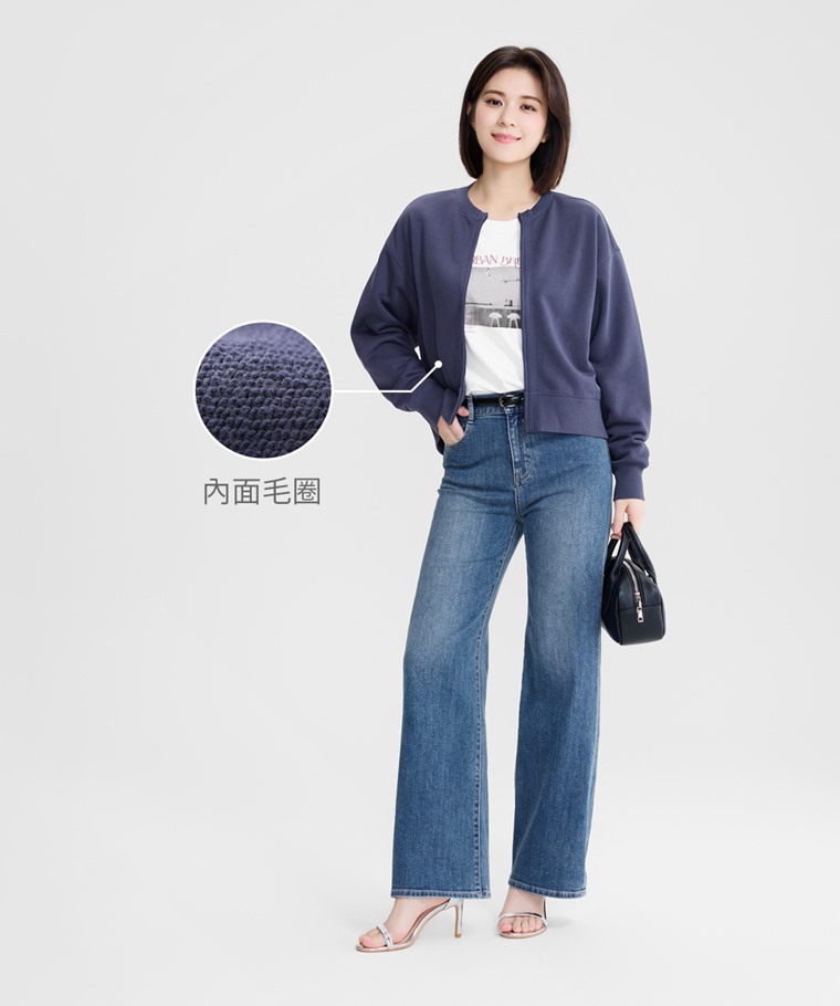 毛圈寬鬆短版開襟外套-女