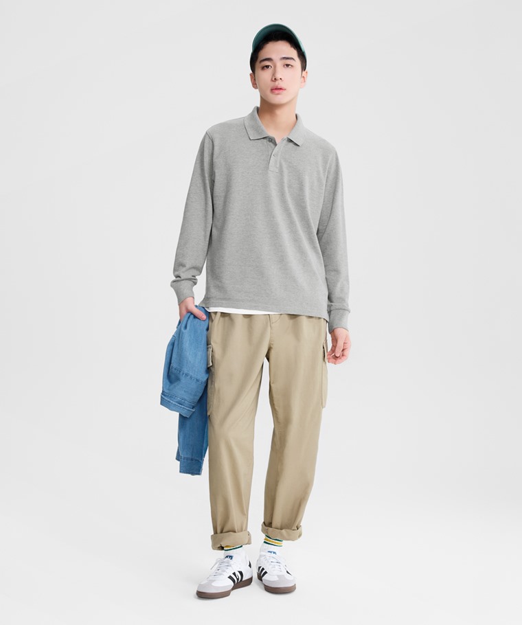 純棉長袖polo衫-男