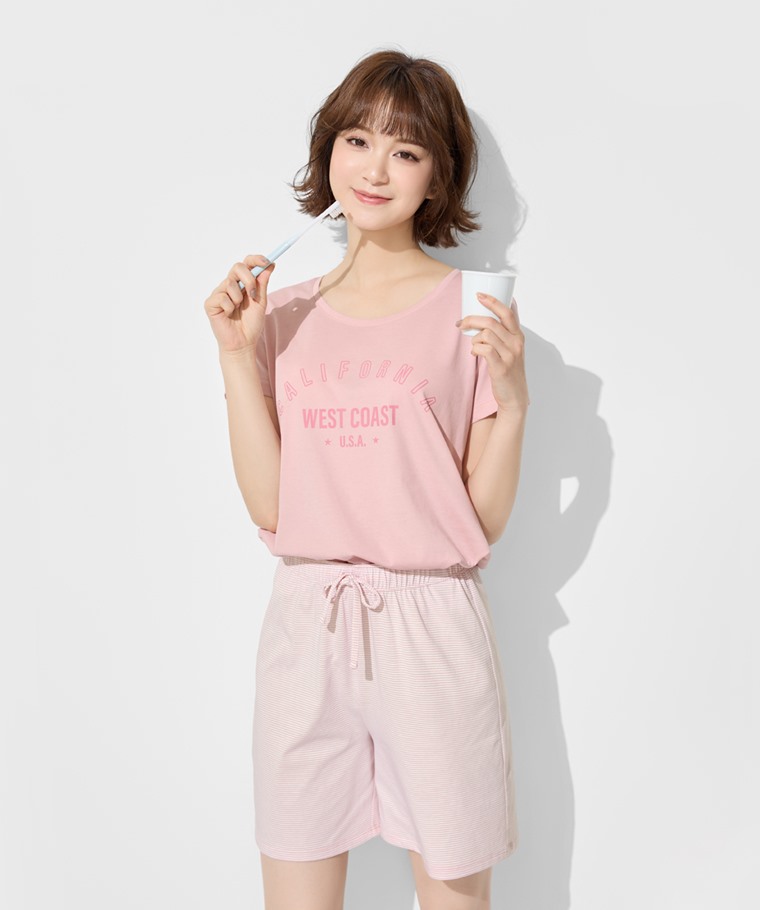 快乾棉文字印花家居套裝-女