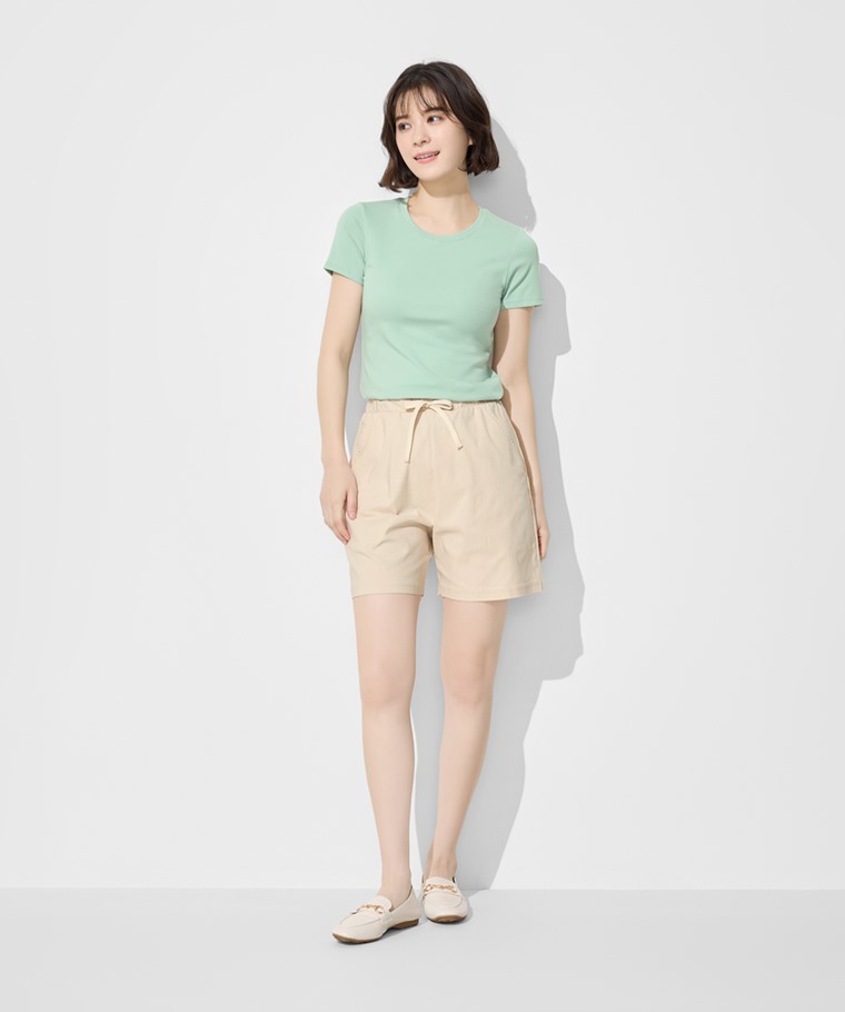 棉質羅紋圓領T恤-女