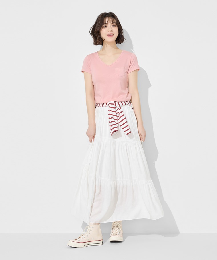 莫代爾口袋V領T恤-女