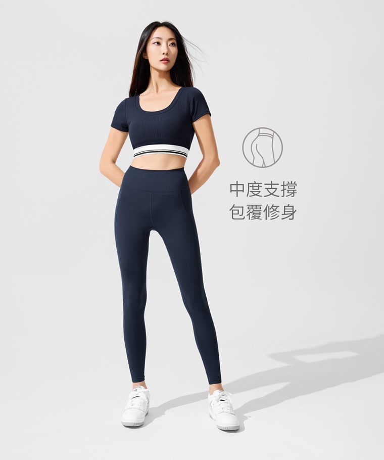 吸排附口袋中度緊身褲-女