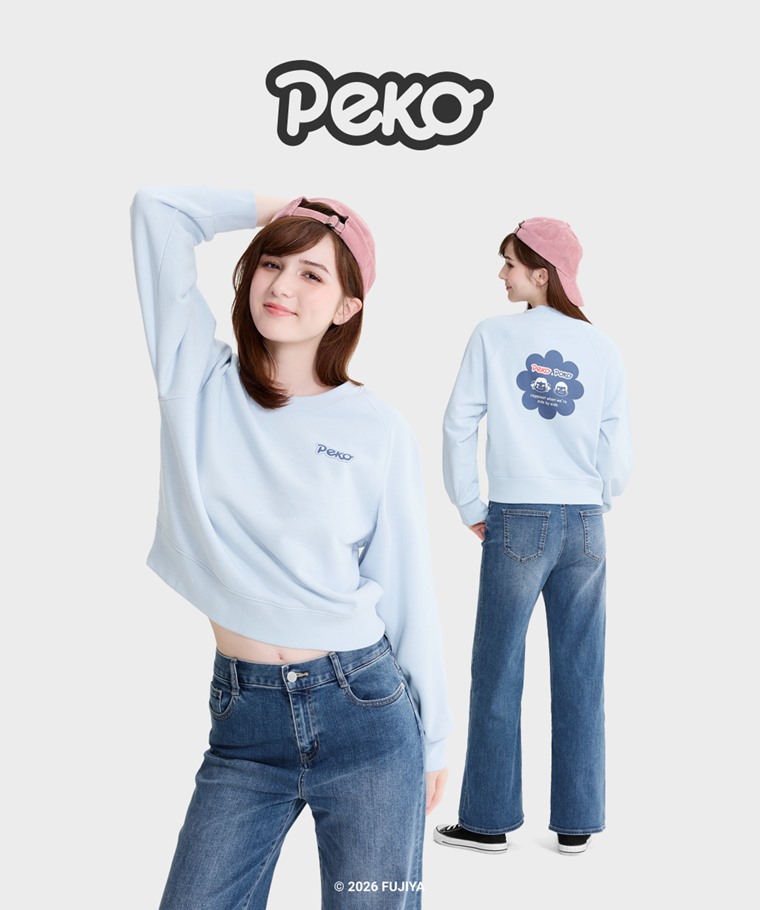PEKO & POKO毛圈寬短版印花圓領衫-03-女