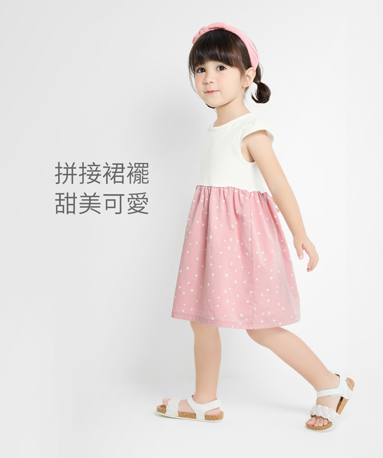 棉質點點印花拼接洋裝-童