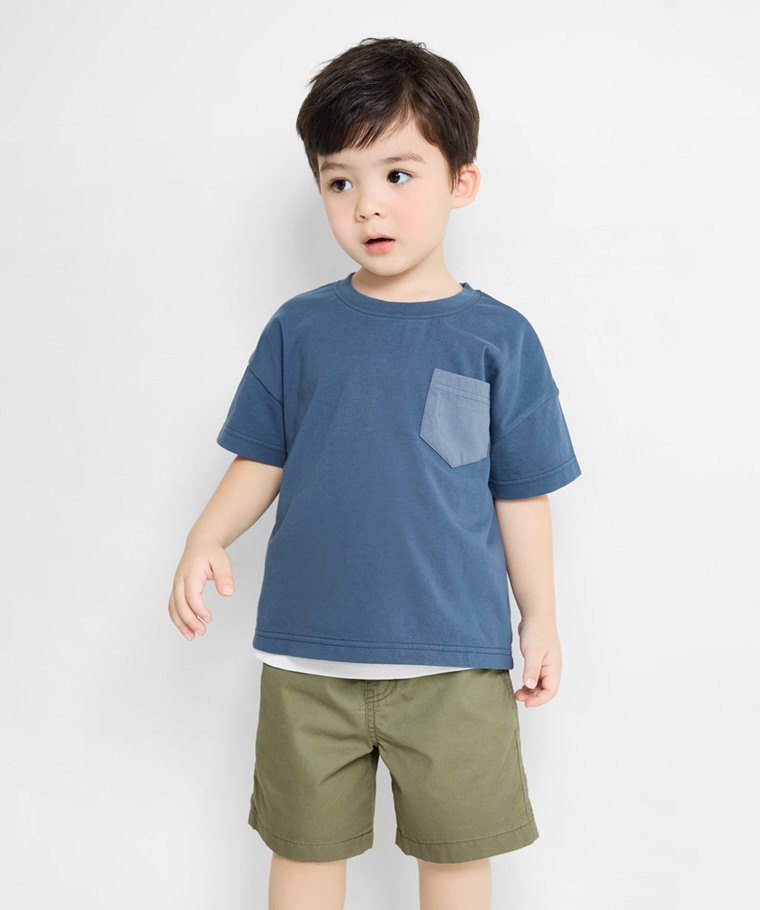 純棉寬版口袋T恤-童
