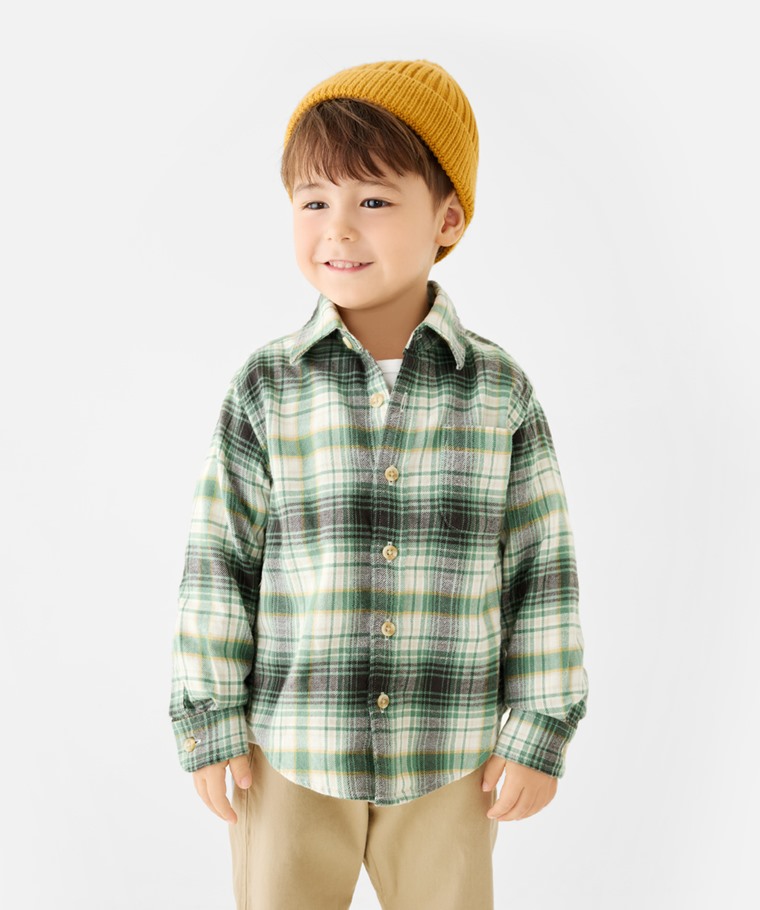 法蘭絨格紋襯衫-童