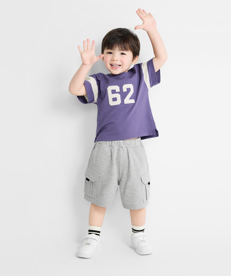 純棉文字寬版拼接T恤-童