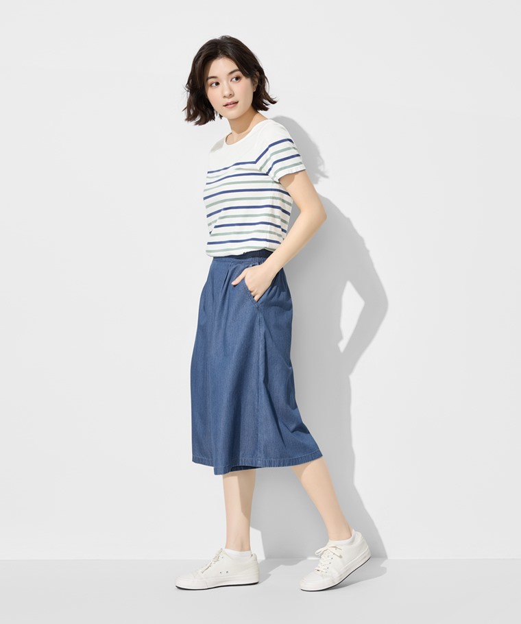 軟牛仔七分寬褲-女