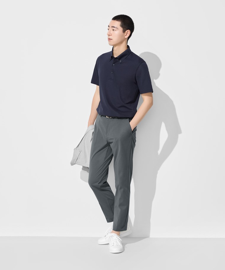 職場穿搭推薦：男 · 彈性休閒九分褲,男 · 涼感網眼鈕釦領polo衫,男 · 牛津短袖襯衫,男 · 紳士皮帶