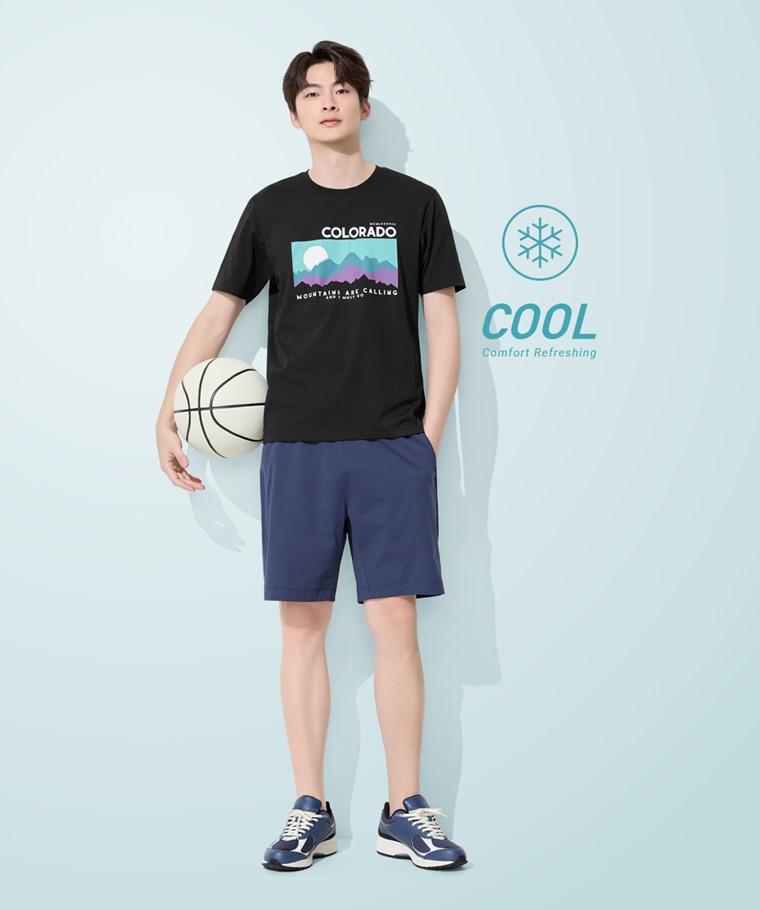 運動涼感印花圓領T恤-01-男