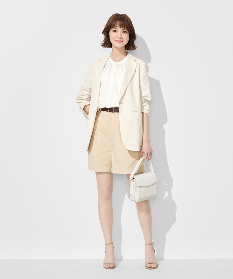 嫘縈立領連袖襯衫-女