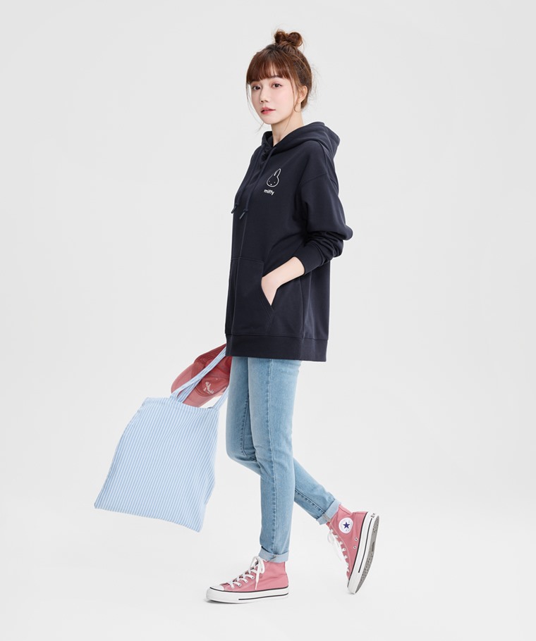 Miffy毛圈寬長版印花連帽衫-09-女