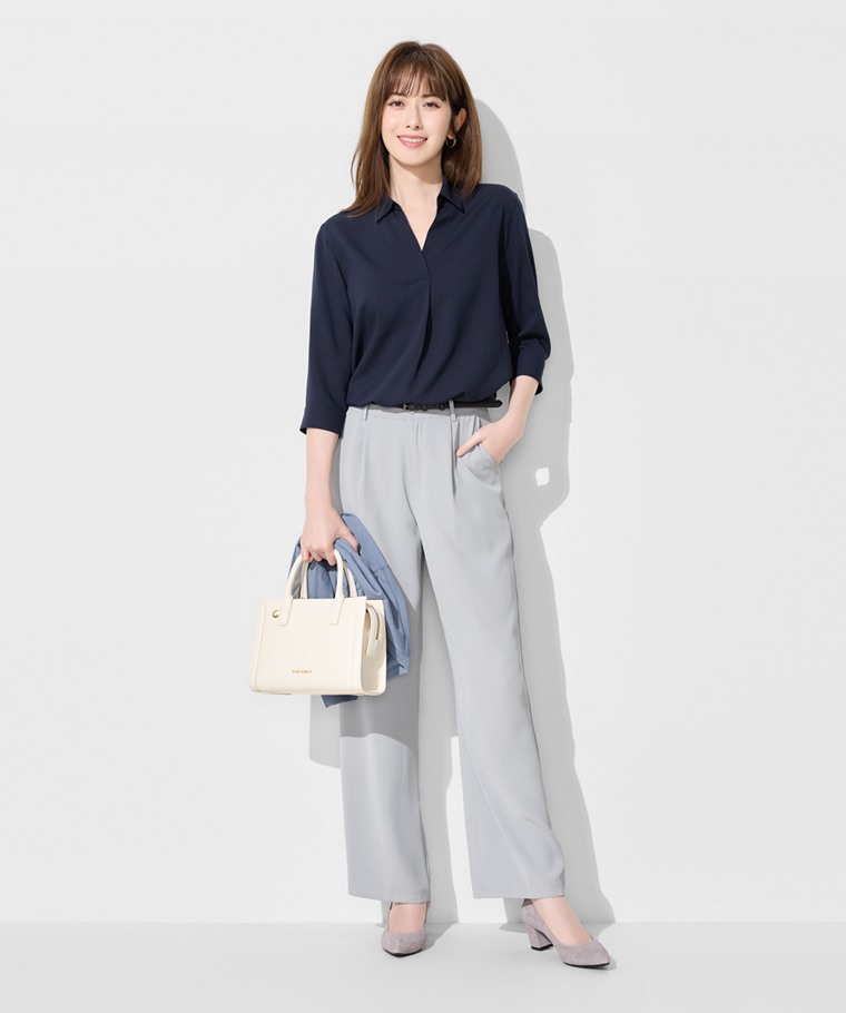 嫘縈開領七分袖襯衫-女