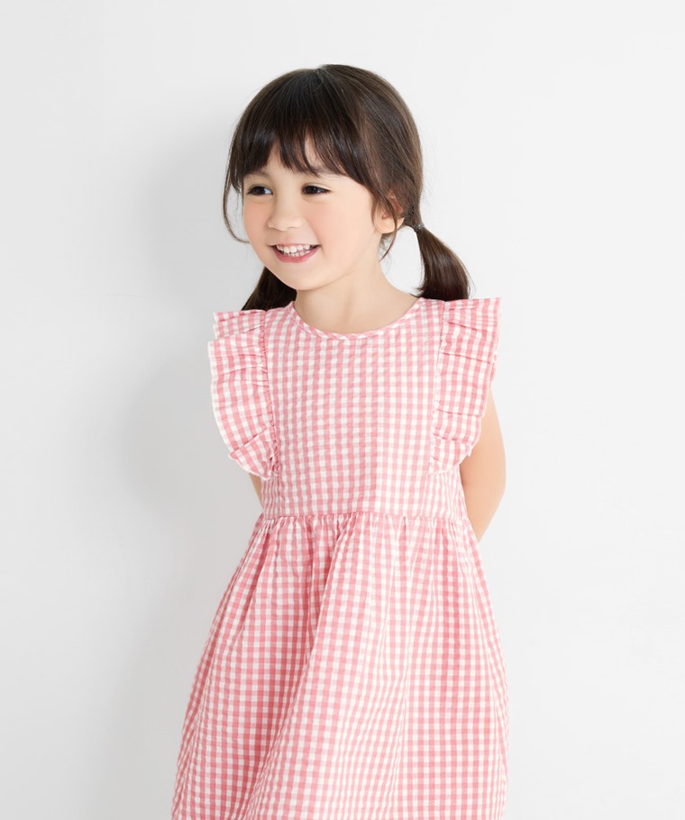 荷葉格紋洋裝-童
