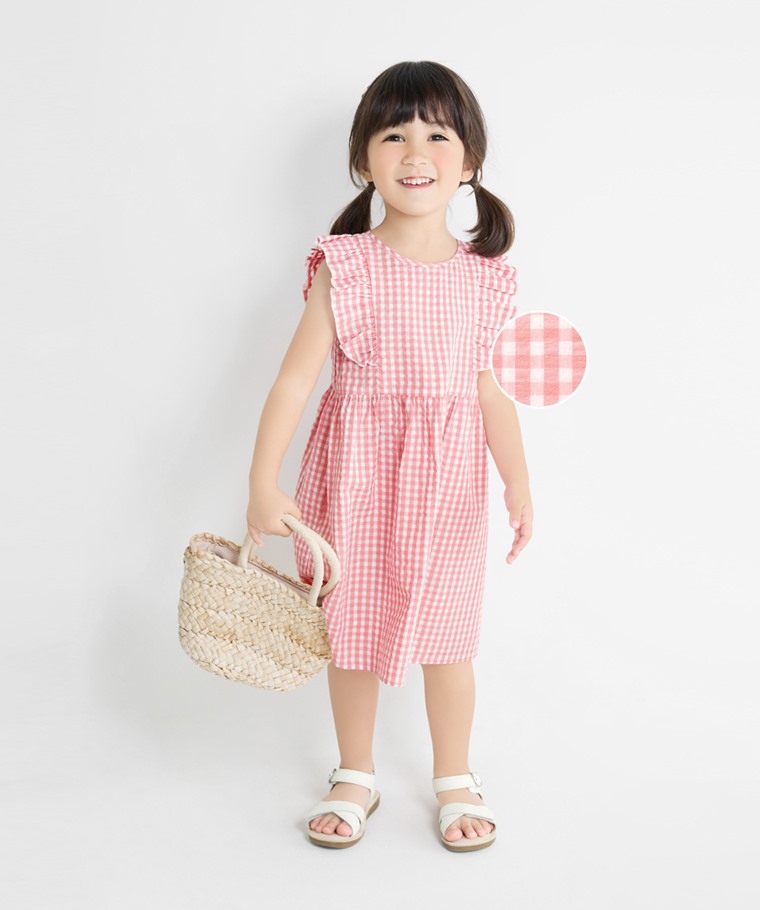 荷葉格紋洋裝-童