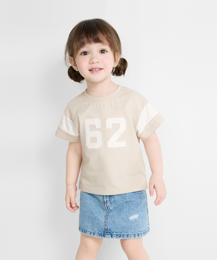 純棉文字寬版拼接T恤-Baby