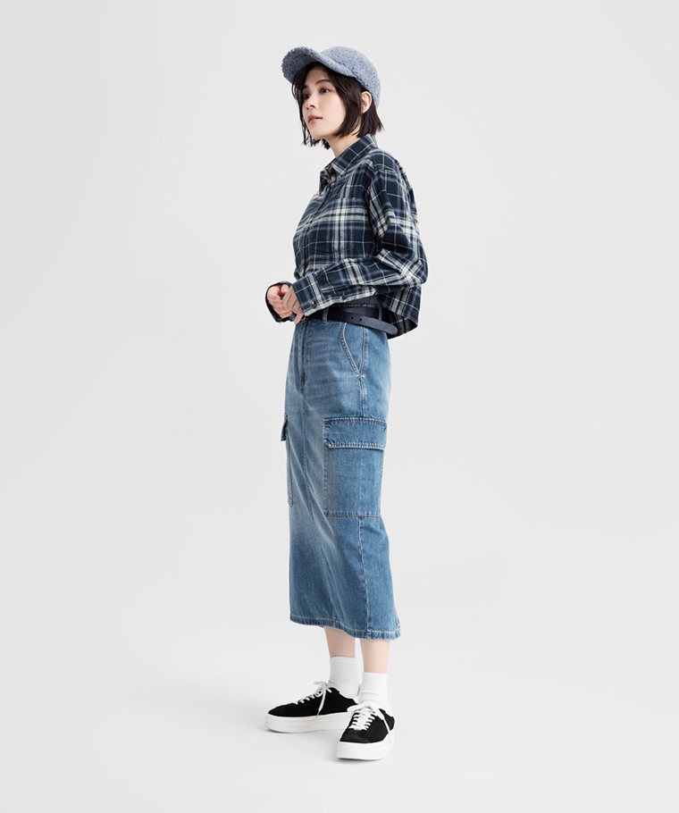 法蘭絨短版襯衫-女