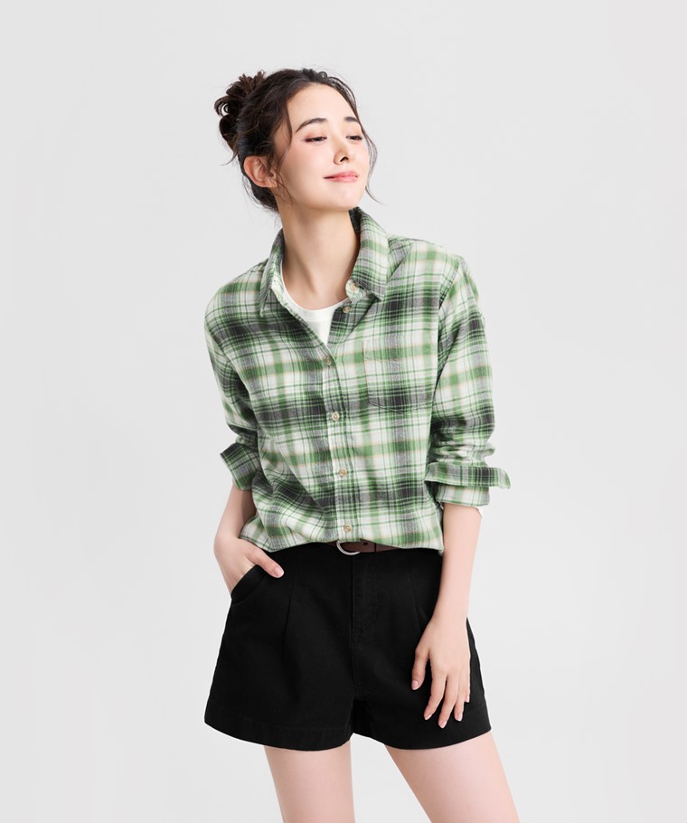 法蘭絨格紋襯衫-女