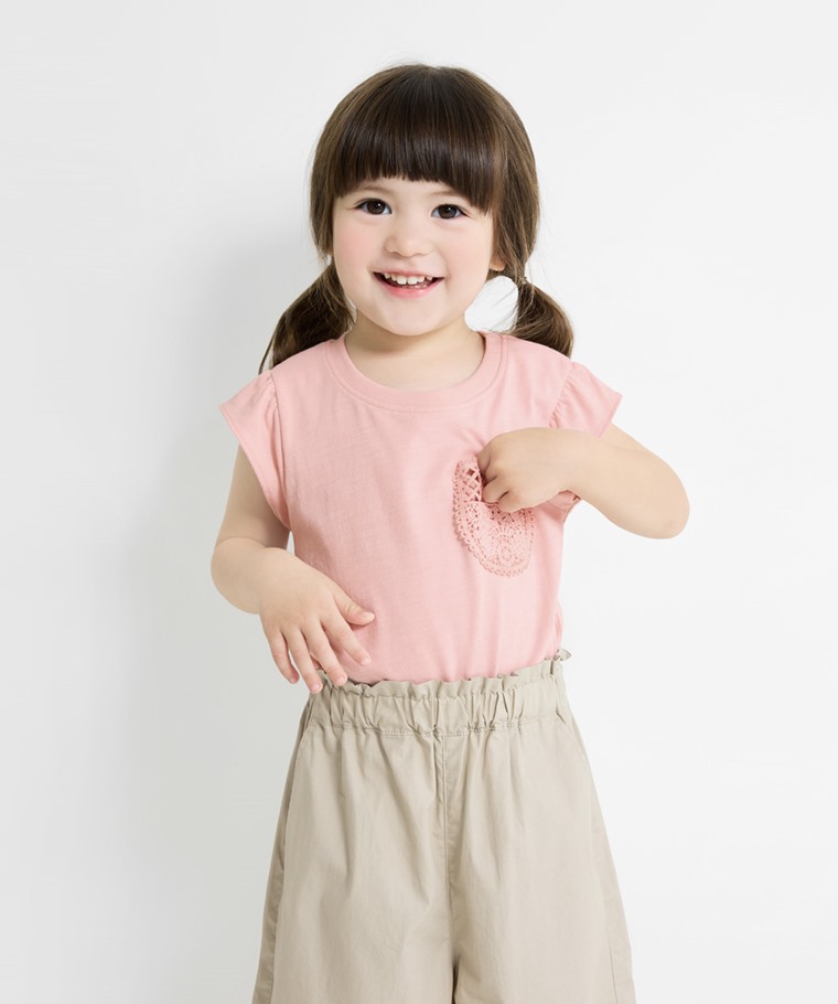 竹節棉蕾絲口袋T恤-童