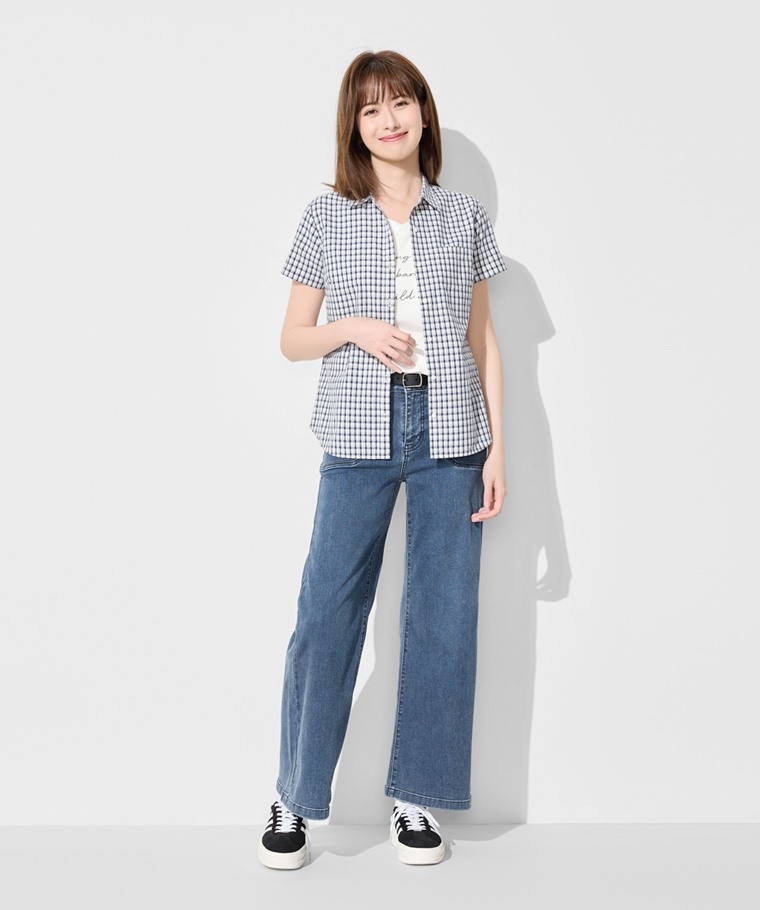 格紋短袖襯衫-女