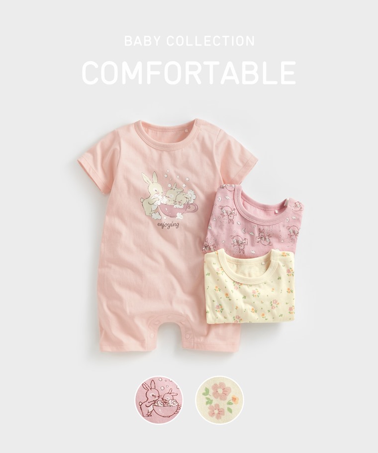 純棉碎花兔兔印花連身衣-Baby