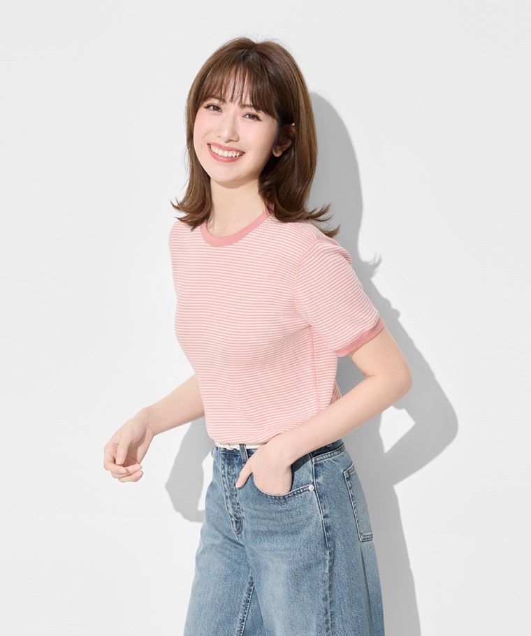 華夫格條紋短袖T恤-女