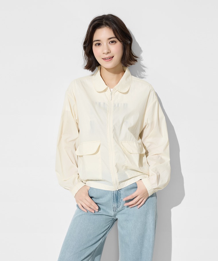 抗UV翻領寬短版風衣外套-女