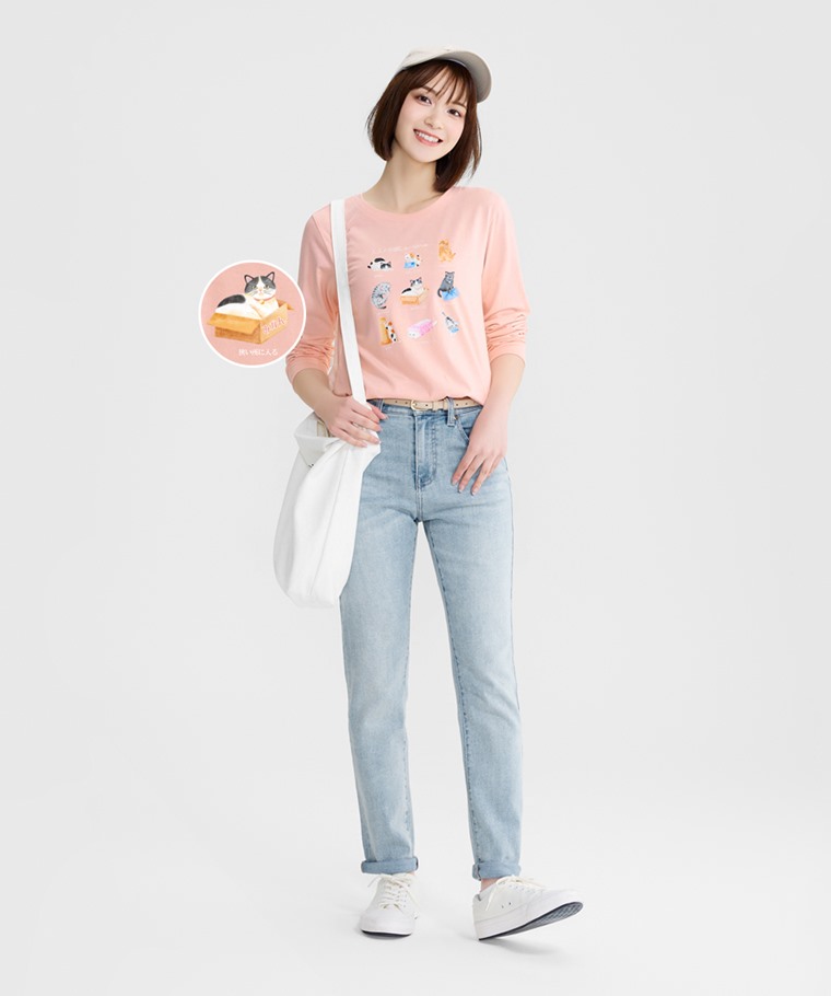 大人的圖鑑長袖印花T恤-06-女