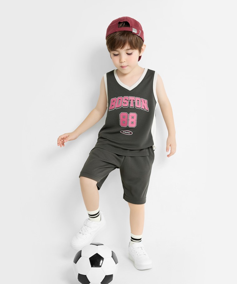 吸排網眼文字印花背心-童