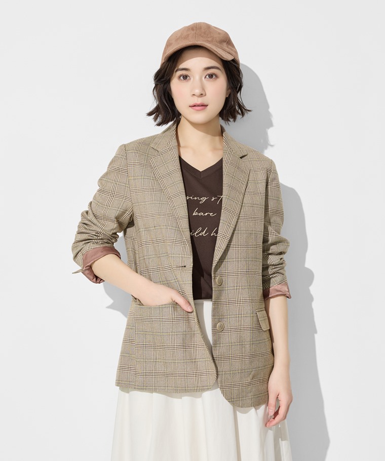 休閒格紋西裝外套-女