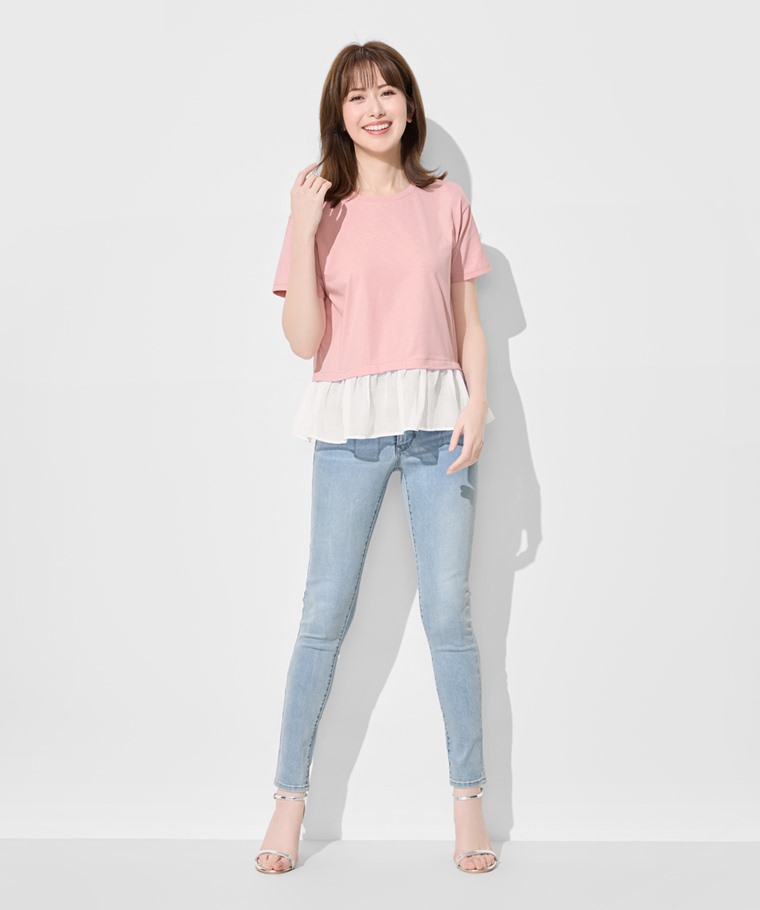 柔滑棉寬鬆雪紡拼接上衣-女