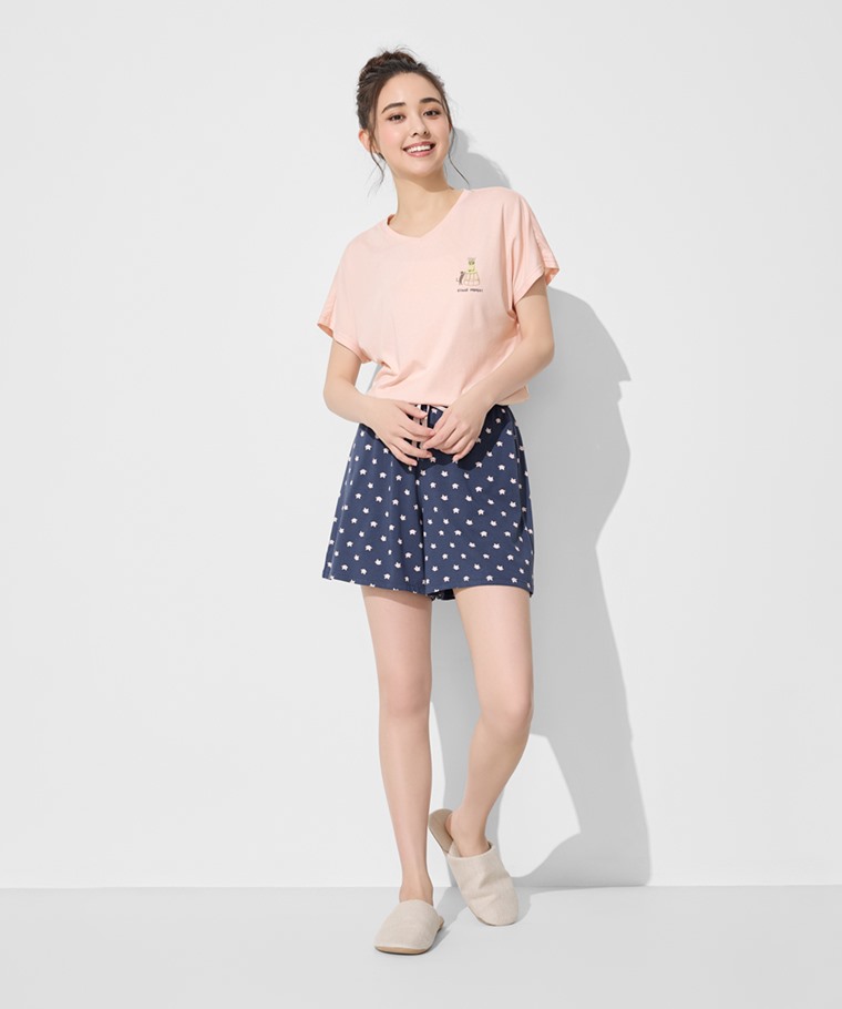 宅家舒適家居系列：女 · 莫代爾V領貓咪家居套裝