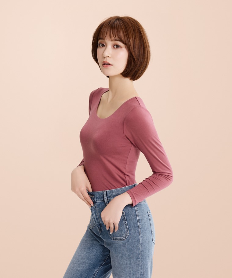 heatup U領Bra八分袖上衣-女