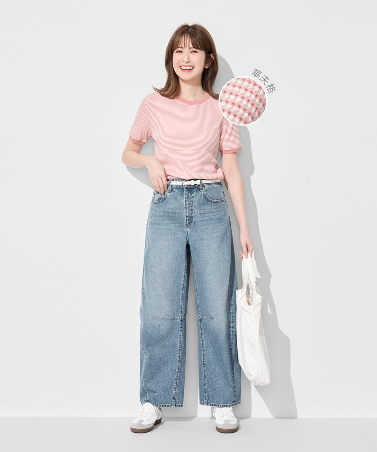 華夫格條紋短袖T恤-女