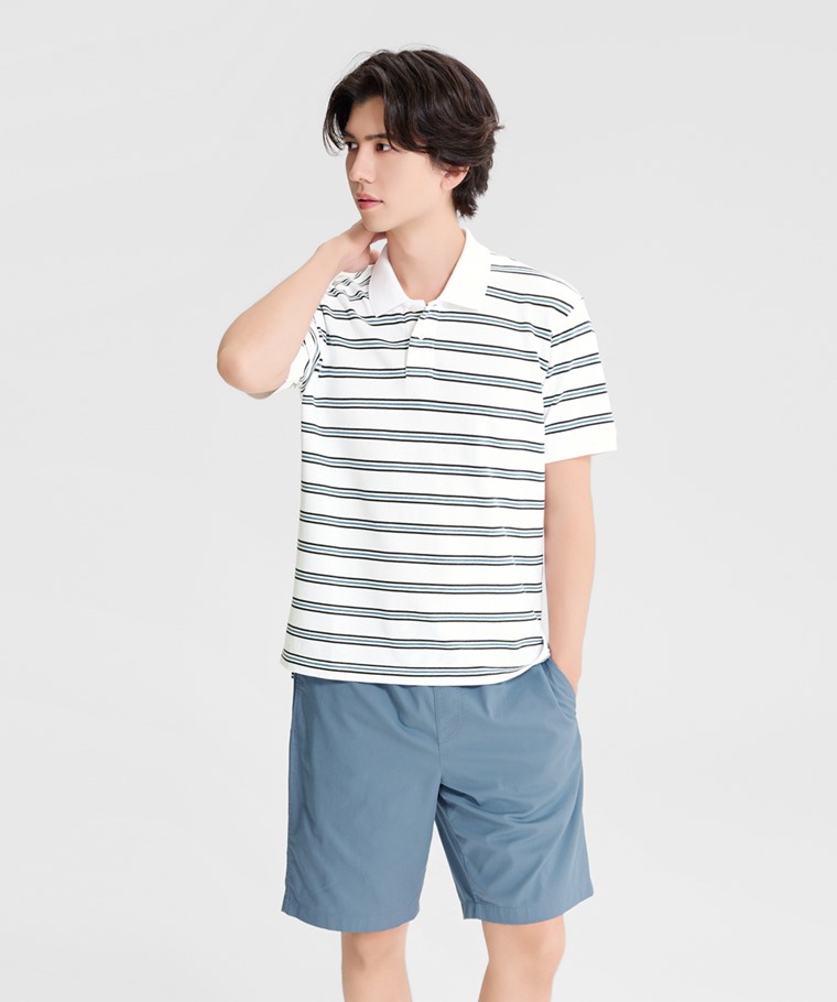 純棉網眼條紋polo衫-男