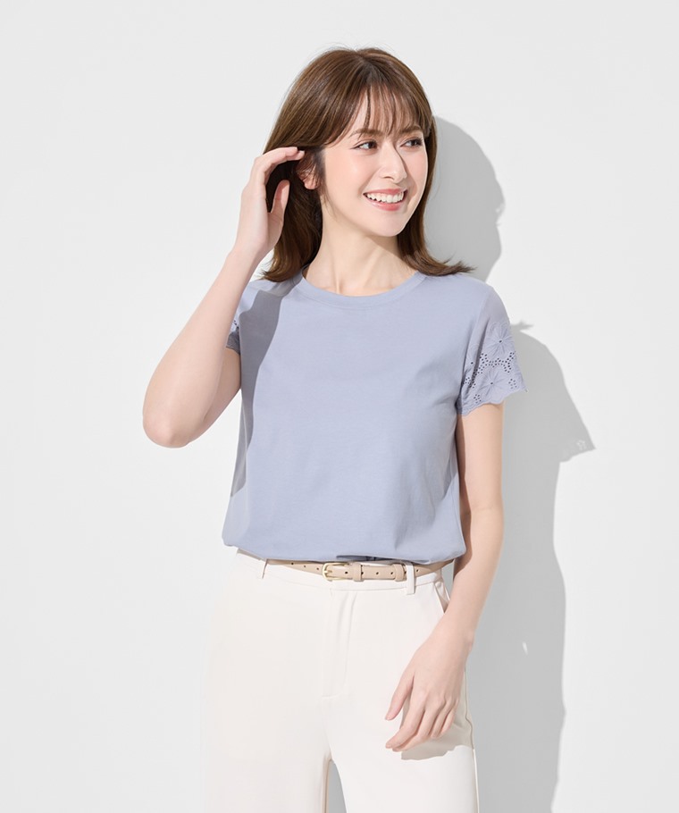 柔滑棉蕾絲袖上衣-女