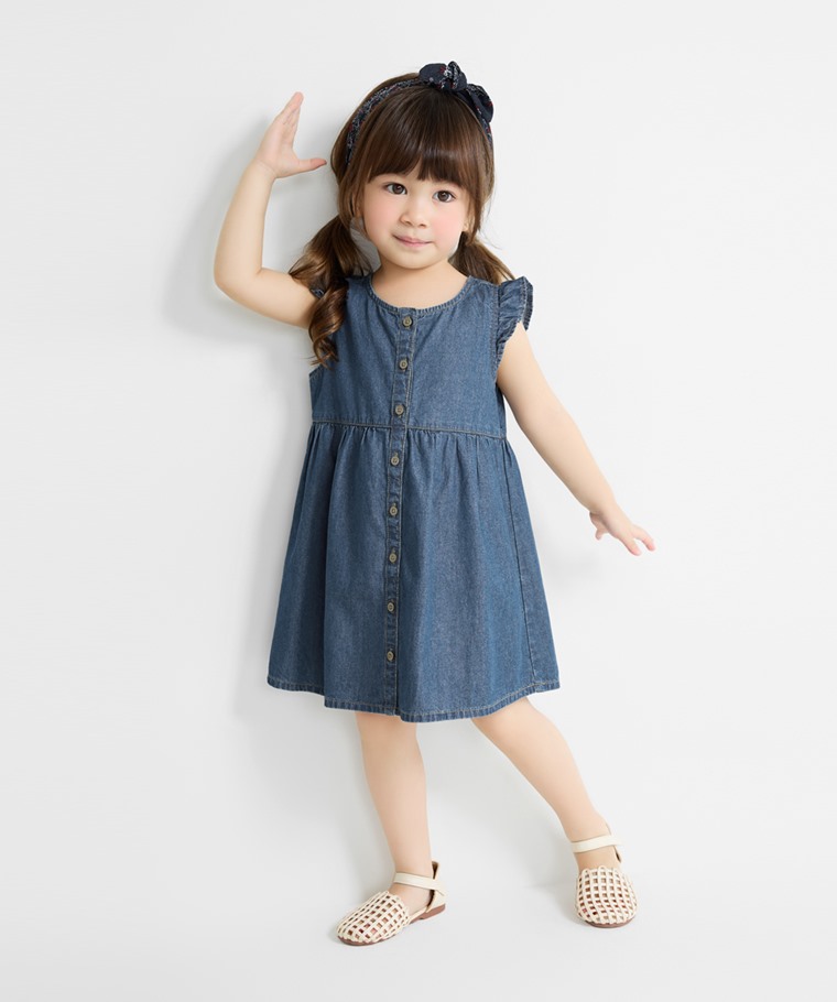 牛仔荷葉袖洋裝-童