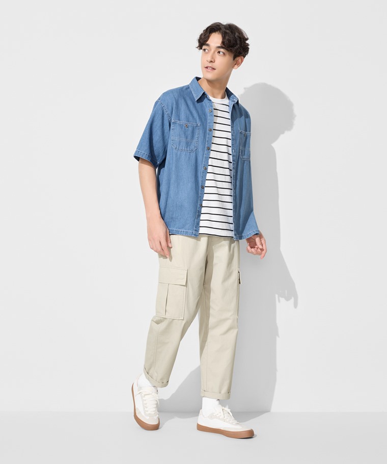 寬版工裝九分褲-男