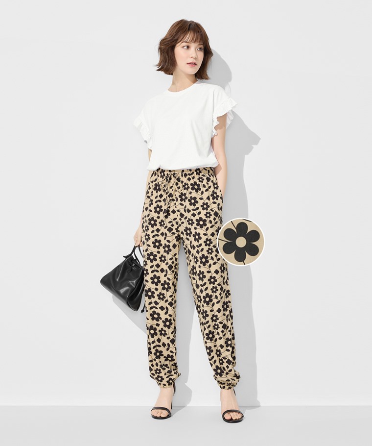 嫘縈花朵印花束口褲-女