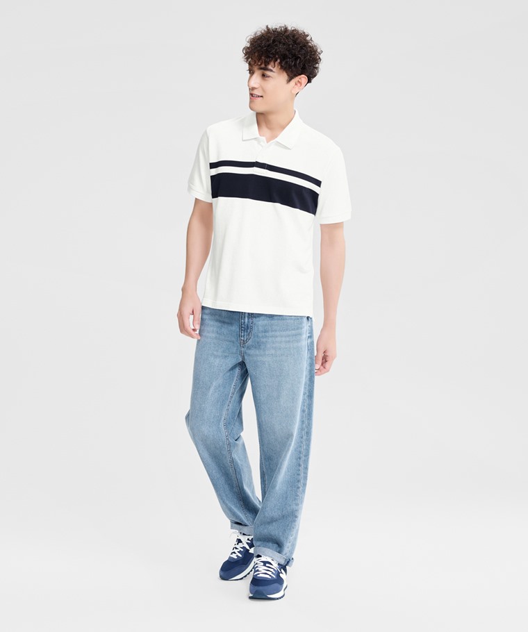 純棉網眼條紋polo衫-男