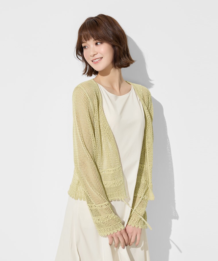 鏤空綁帶開襟外套-女