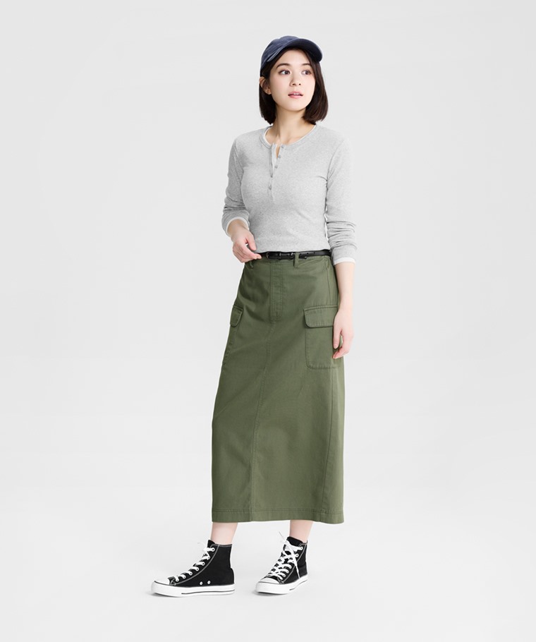 羅紋半開襟長袖T恤-女